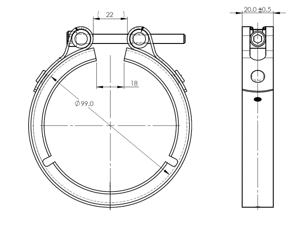 Fascetta a V Heavy Duty per Dennis, Ø=76.1 / L=20, INOX - 18921