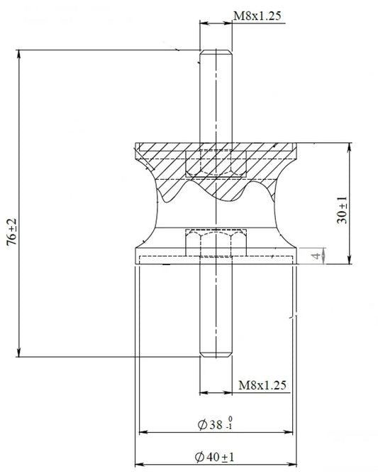 Supporto in gomma per DAF, Ø=40 /L=76, M8, ZINC - 21822