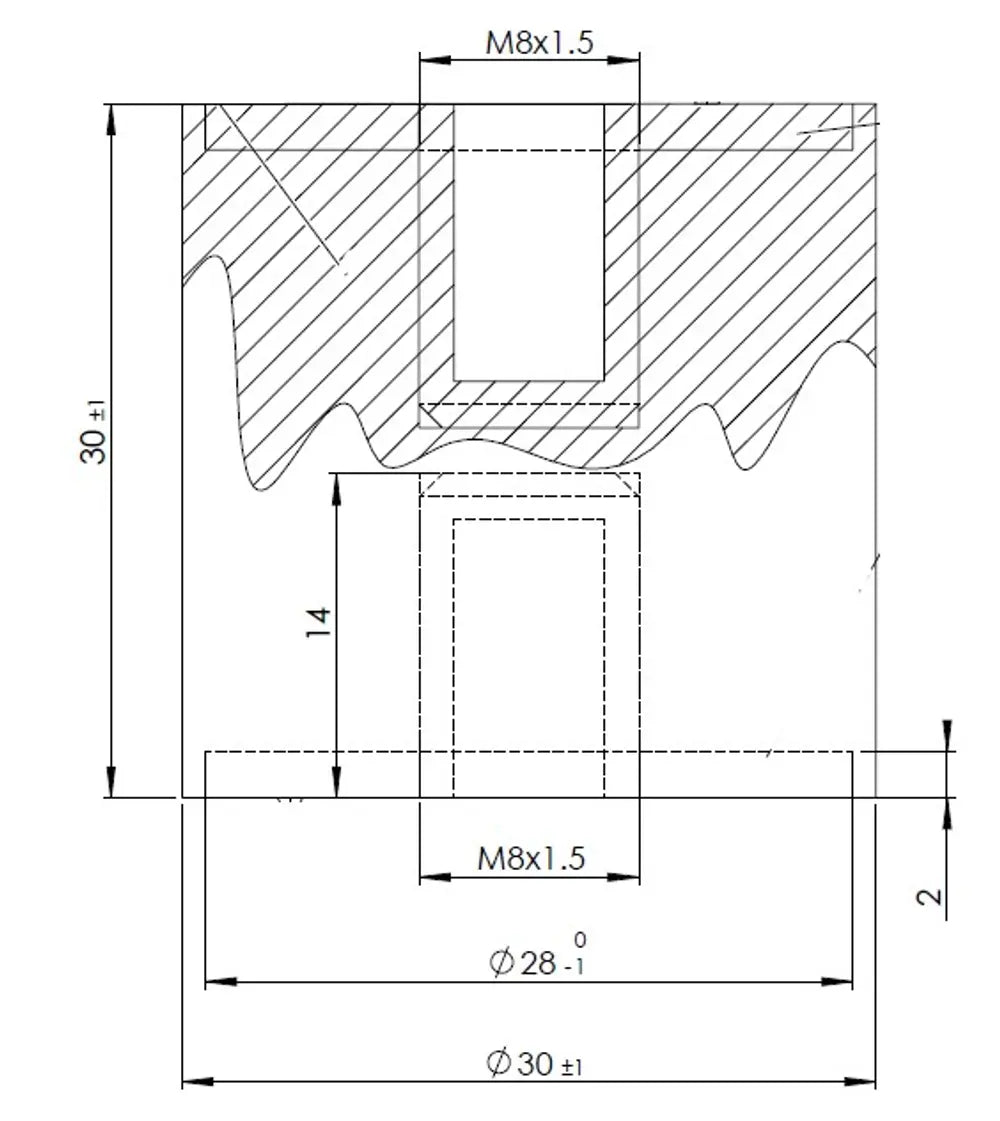 Supporto in gomma per Iveco, Ø=30 / L=30, M8, ZINC - 28837