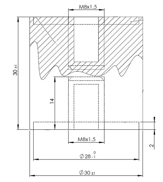 Supporto in gomma per Iveco, Ø=30 / L=30, M8, ZINC - 28837