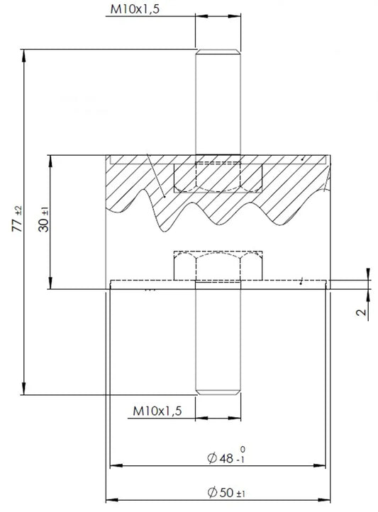 Supporto in gomma per DAF, Ø=50 /L=77, M10, ZINC - 44800