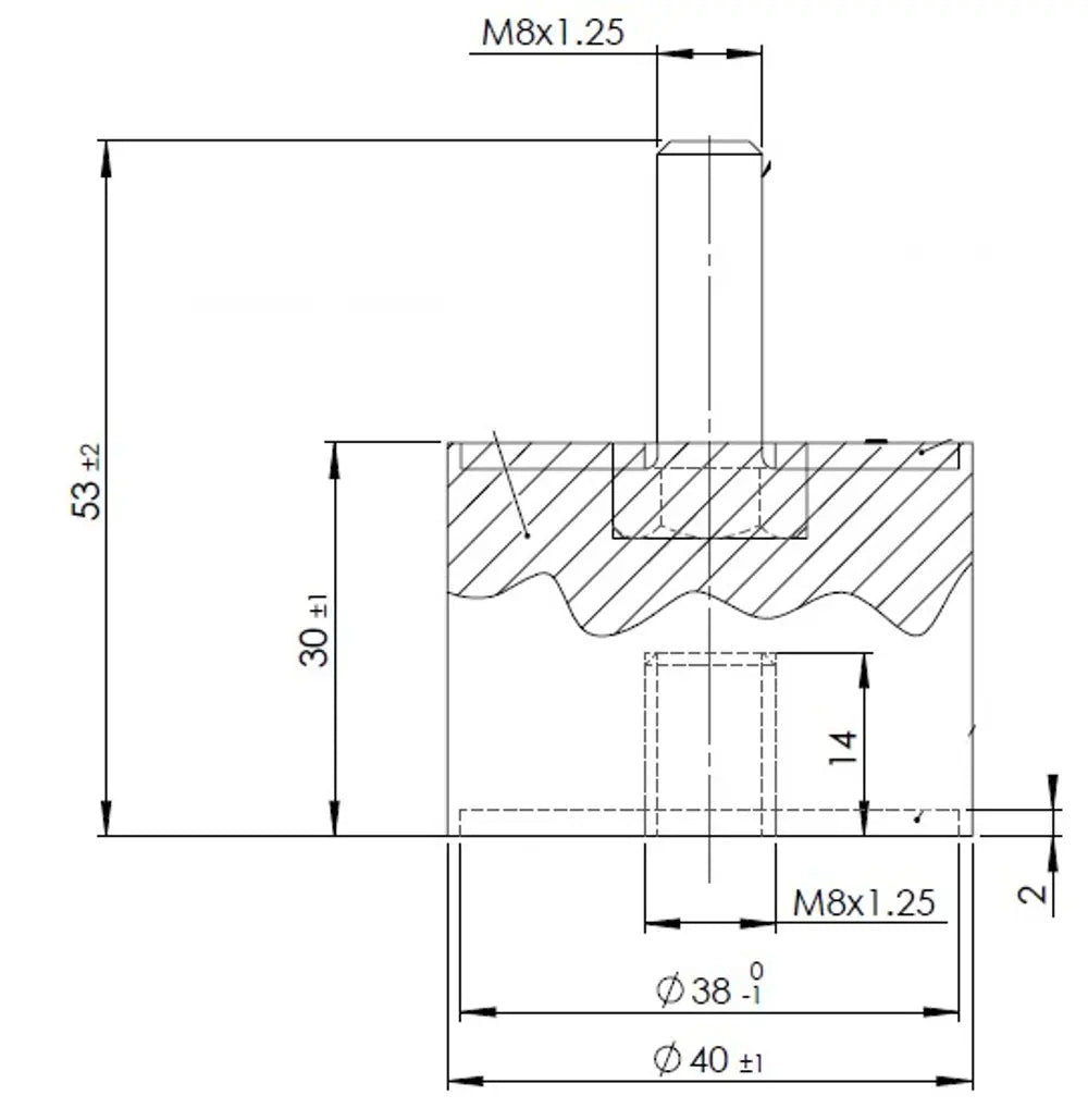 Supporto in gomma per MAN, Ø=40 / L=53, M8, ZINC - 49907