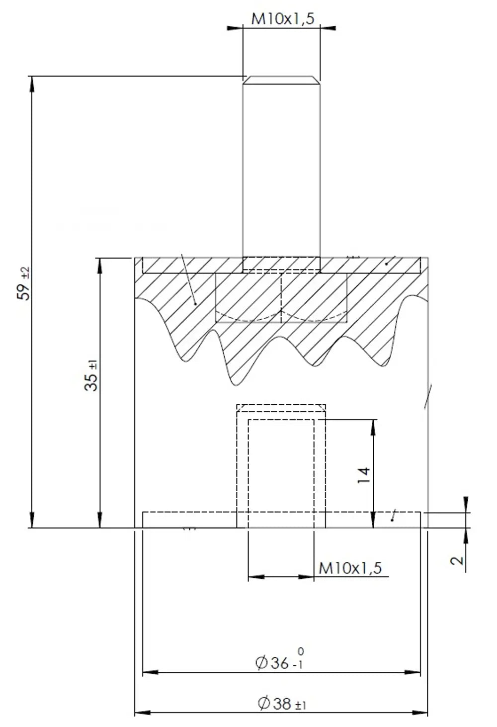 Supporto in gomma per Mercedes, Ø=38 /L=59, M10, ZINC - 50950