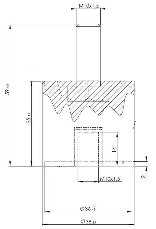 Supporto in gomma per Mercedes, Ø=38 /L=59, M10, ZINC - 50950