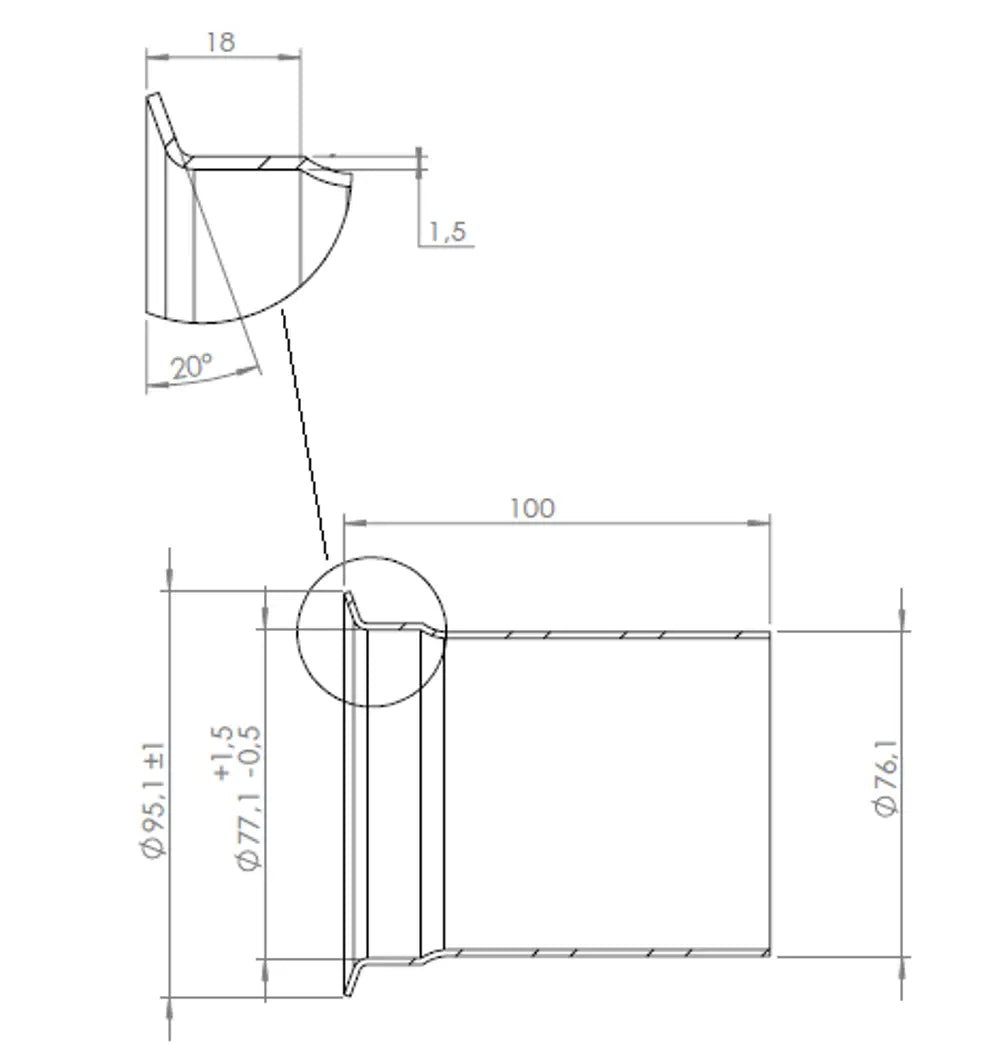 Raccordo tubo femmina, Ø=76.1 / L=100 mm, INOX - 532510