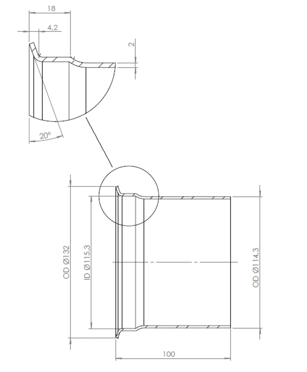 Raccordo tubo femmina, Ø=114.3 / L=100 mm, INOX - 532520