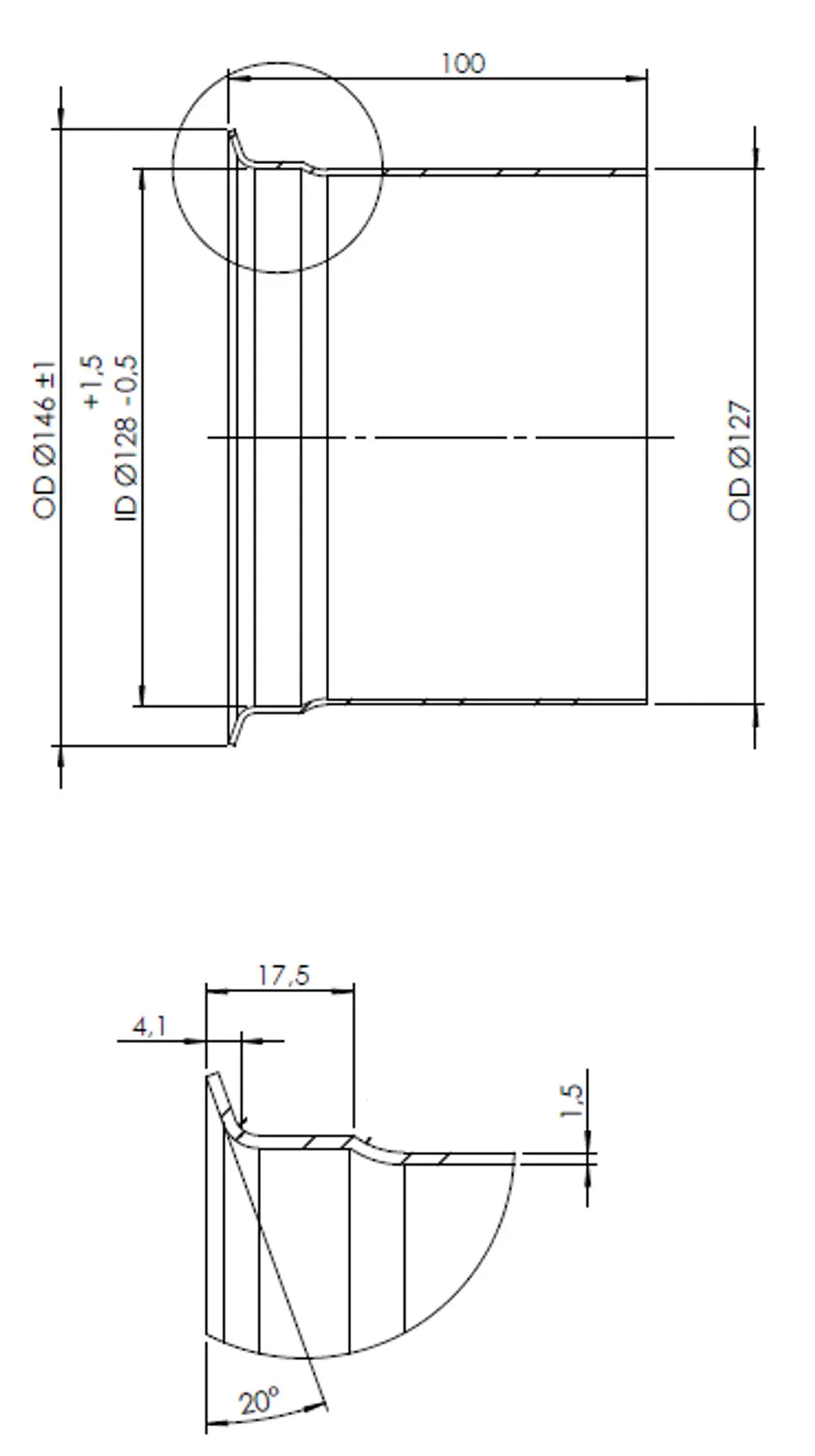 Raccordo tubo femmina, Ø=127 / L=100 mm, INOX - 532522