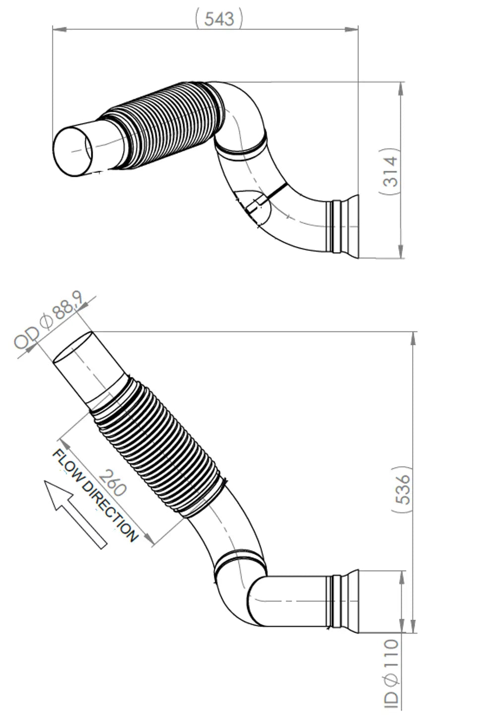 Tubo di scarico con soffietto per Mercedes - 5AA034