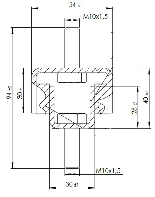 Supporto in gomma per Mercedes, W=54 /L=94, M10, ZINC - 69804