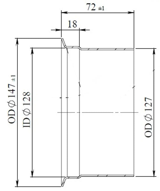 Raccordo tubo femmina per stile DAF, Ø=127 /L=72 mm, ALU - 78230