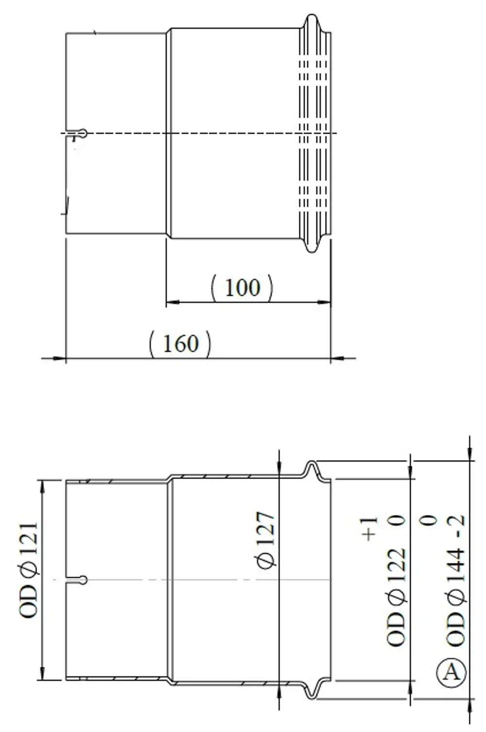 Raccordo tubo maschio per stile Scania, Ø=121 / L=160 mm, ALU - 78269