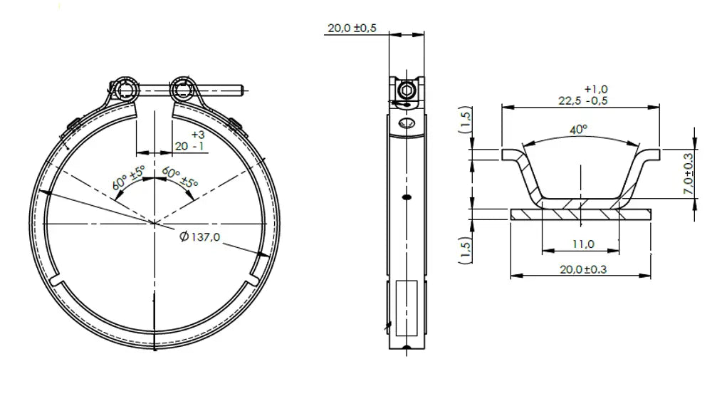 Fascetta a V Heavy Duty per stile Volvo, Ø=137 / L=20 mm, INOX - 78815