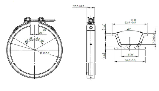 Fascetta a V Heavy Duty per stile Volvo, Ø=137 / L=20 mm, INOX - 78815