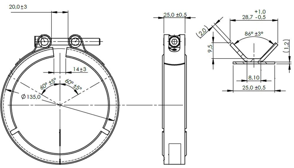 Fascetta a V Heavy Duty per Volvo, Ø=114.3 / L=25, INOX - 80806