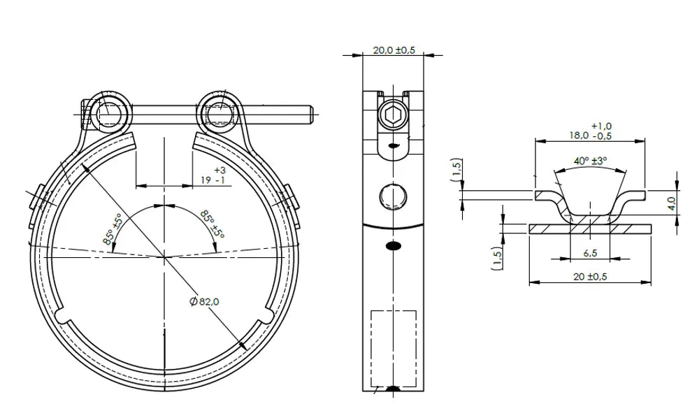 Fascetta a V Heavy Duty per DAF, Ø=82 / L=20, INOX - 88861