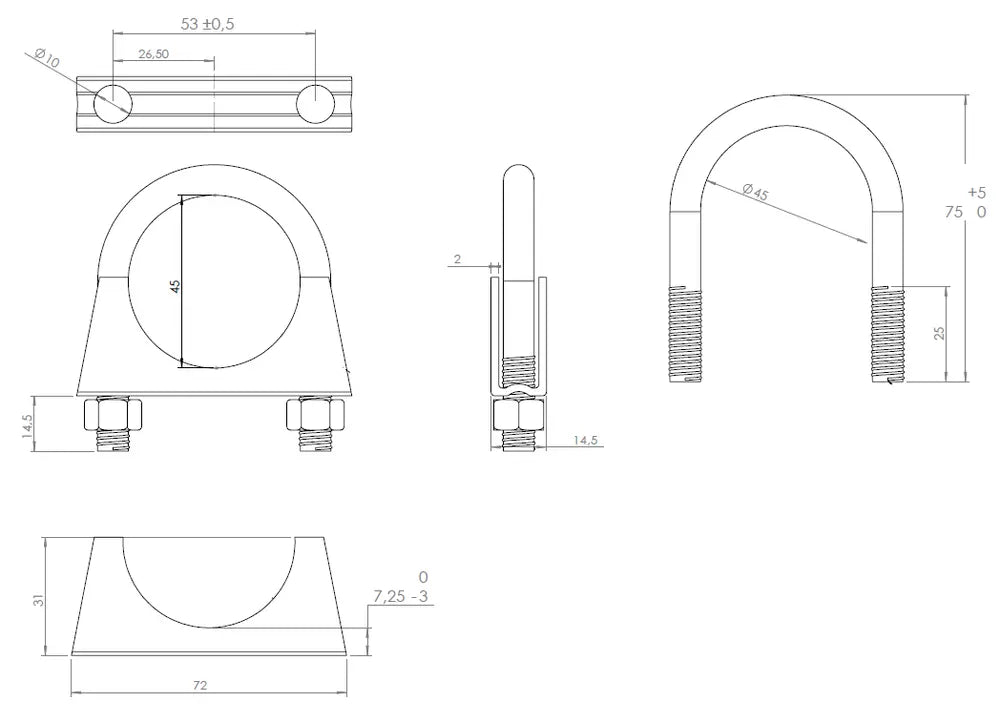 Fascetta a U per Nissan, Ø=45 / L=75 mm, M8, ZINC - 90045