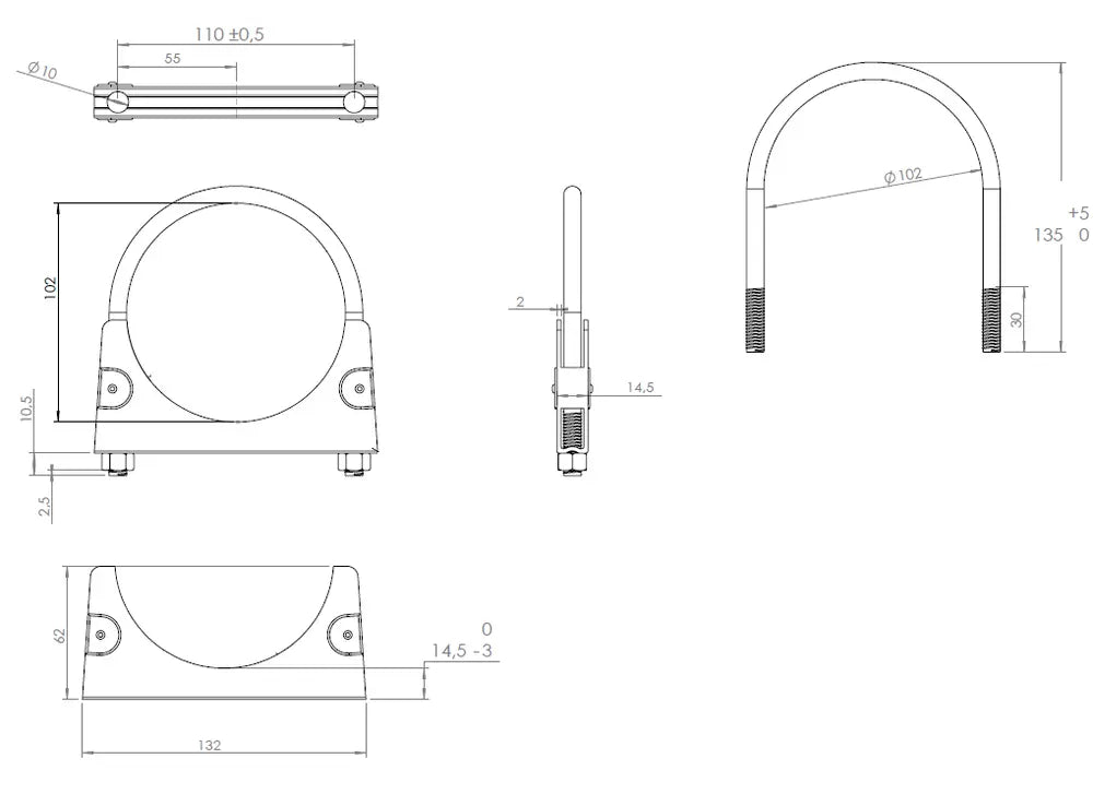 Fascetta a U per Mercedes, Ø=102 / L=135, M8, ZINC - 90102