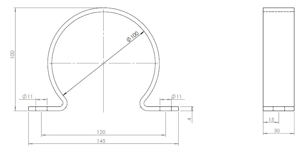 Staffa per tubo, Ø=100 / L=120 mm, ZINC - 90104