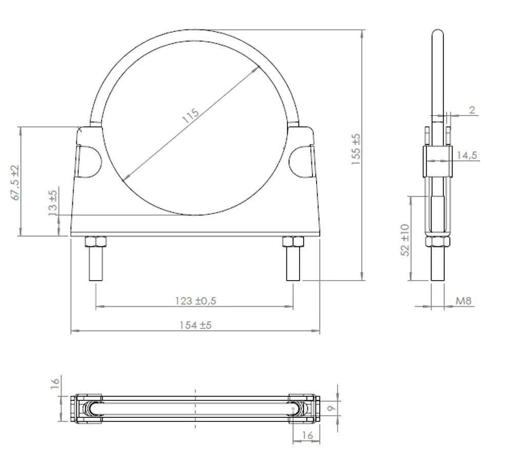 Fascetta a U, Ø=114.3 / L=155, M8, INOX - 90108