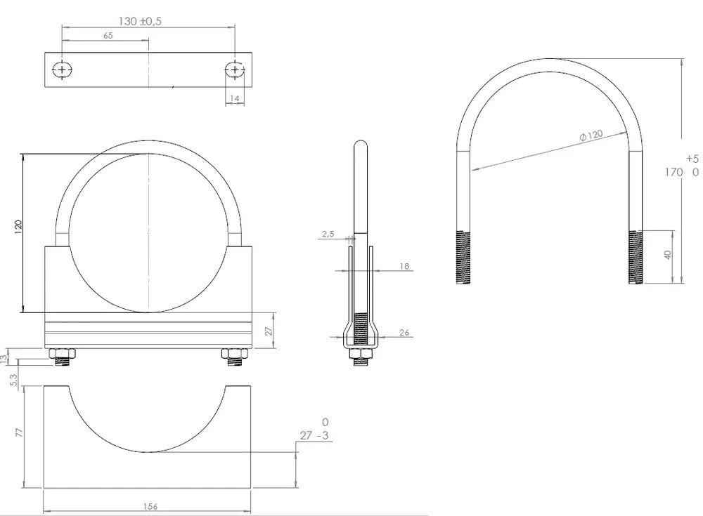 Fascetta a U per Volvo, Ø=120/L=170 mm, M10, ZINC - 90120