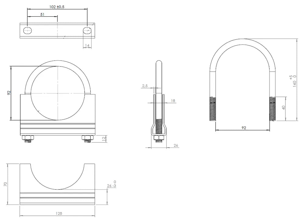 Fascetta a U, Ø=92/L=140 mm, M10, ZINC - 90192