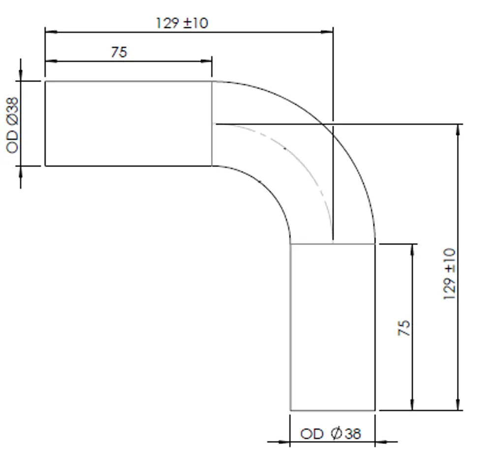 90ø Curva di scarico, OD=38 / L=129, ALU - 91039