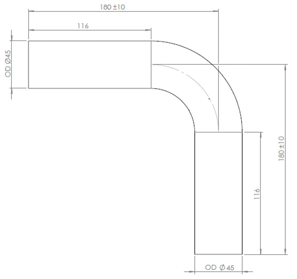 90ø Curva di scarico, OD=45 / L=180, ALU - 91046