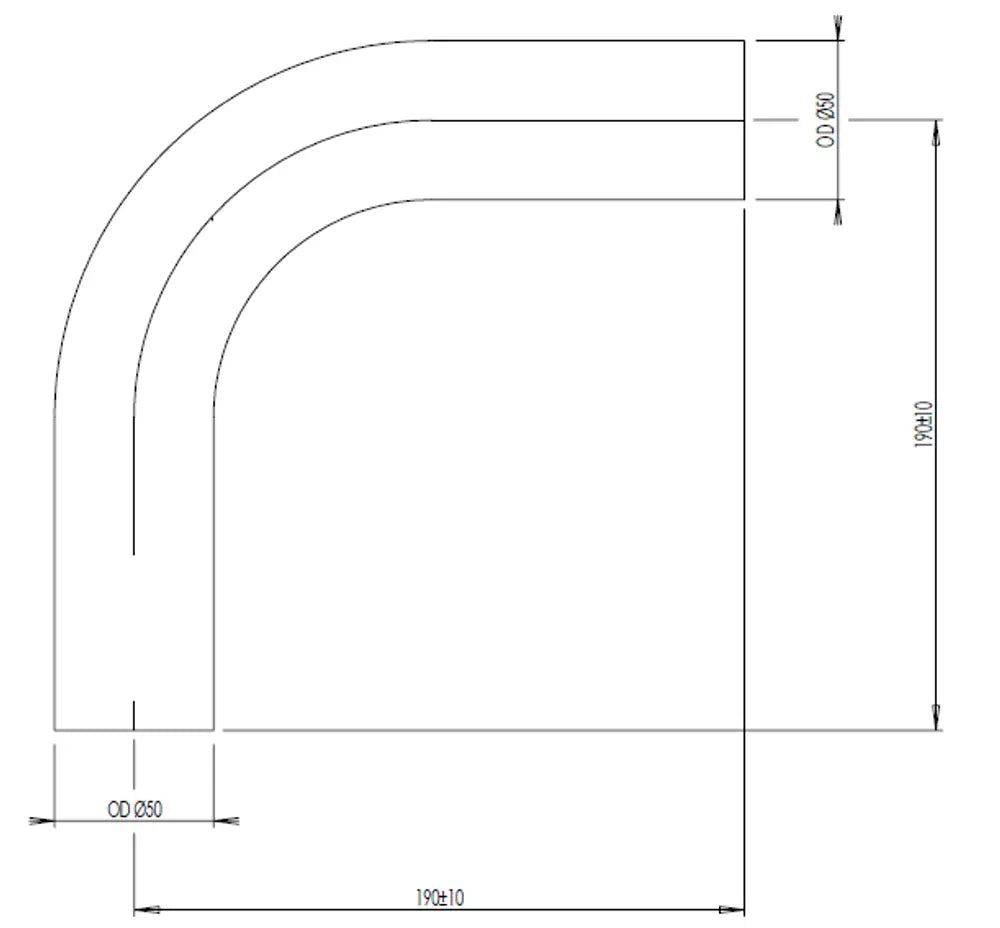 90ø Curva di scarico, OD=50 / L=190, ALU - 91050