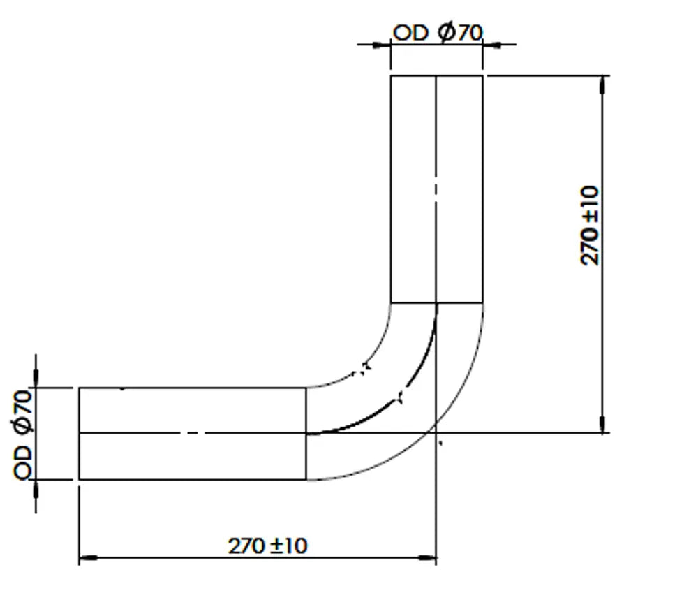 90ø Curva di scarico, OD=70 / L=270, ALU - 91071
