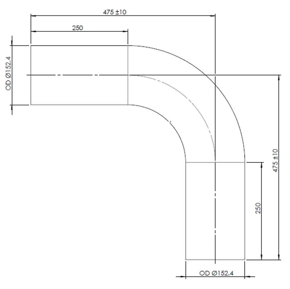 90ø Curva di scarico, OD=152.4 / L=475, ALU - 91153