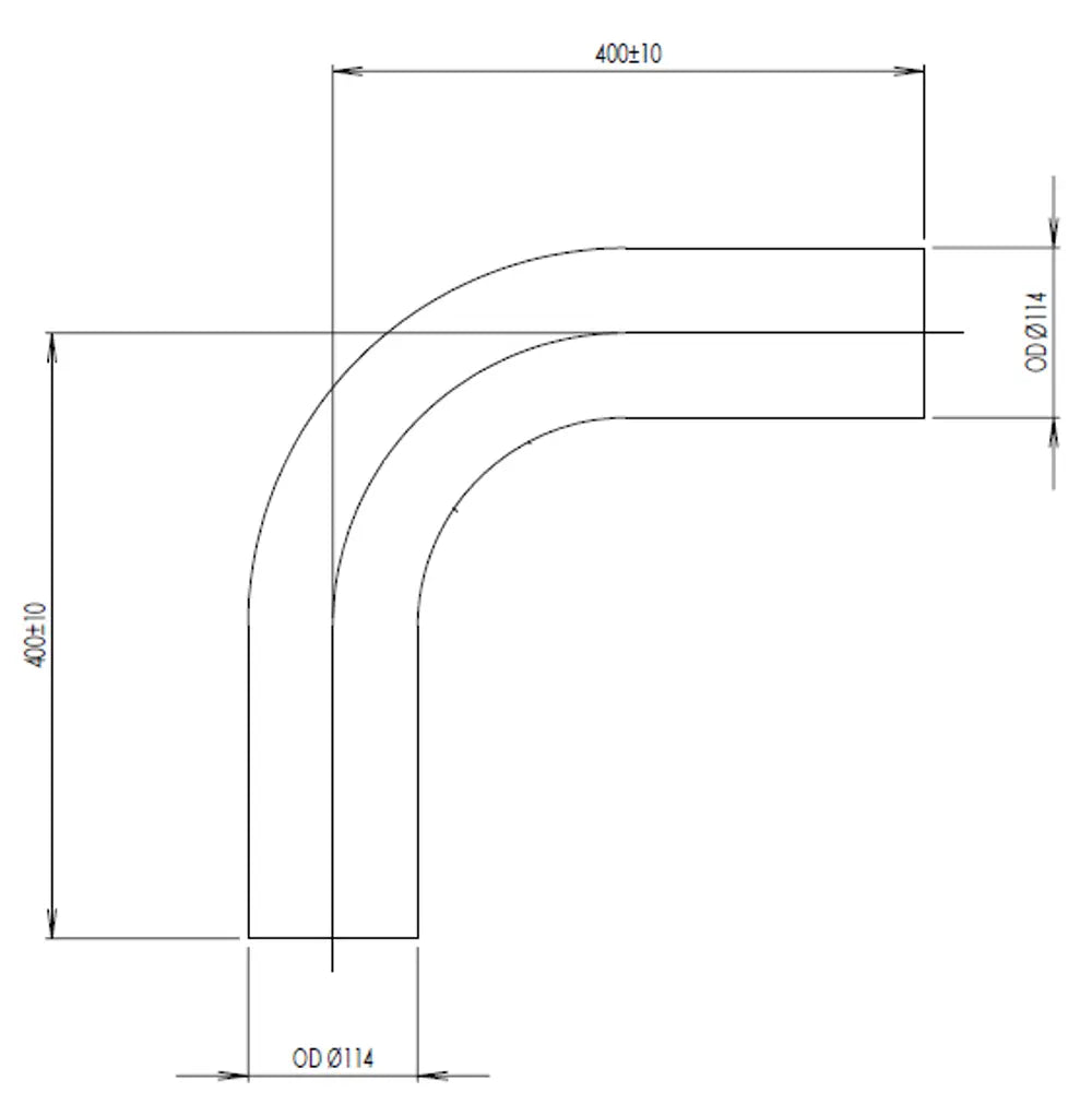 90ø Curva di scarico, OD=114.3 / L=400, SS - 91213