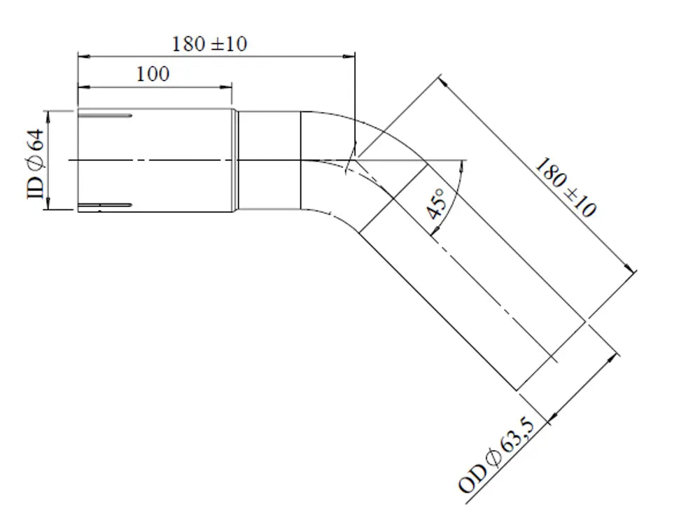 45ø Curva di scarico, OD/ID=63.5/64 L=180, ALU - 92064