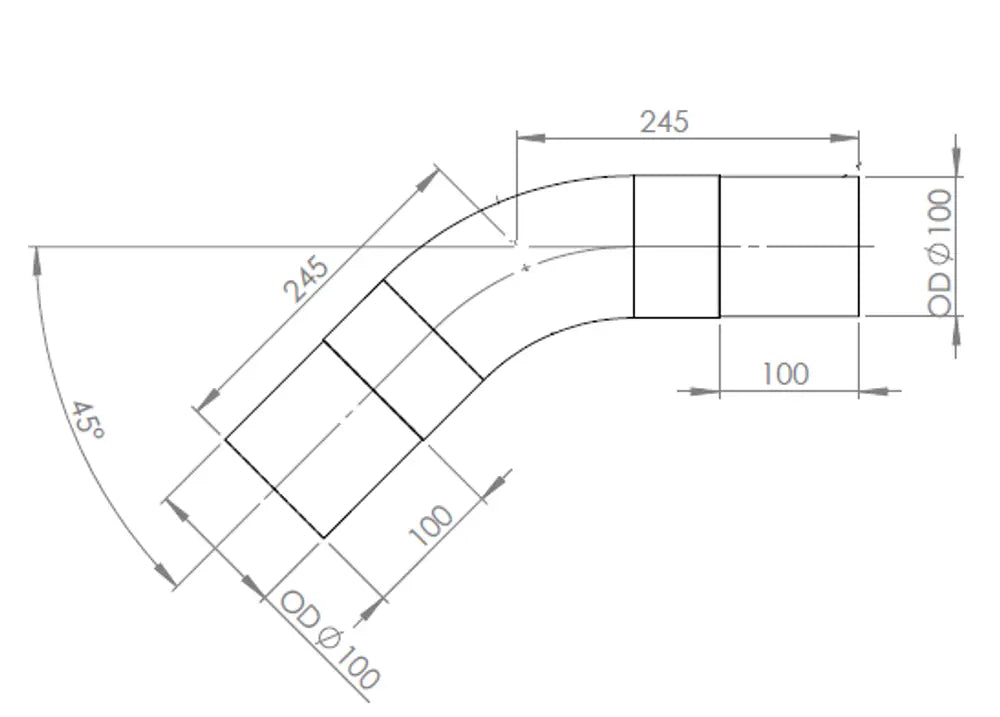 45ø Curva di scarico, OD=100 / L=245, ALU - 92100