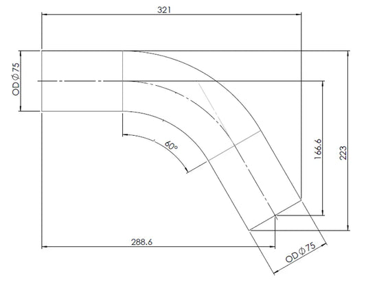 60ø Curva di scarico, OD=75 / L=190, ALU - 92475