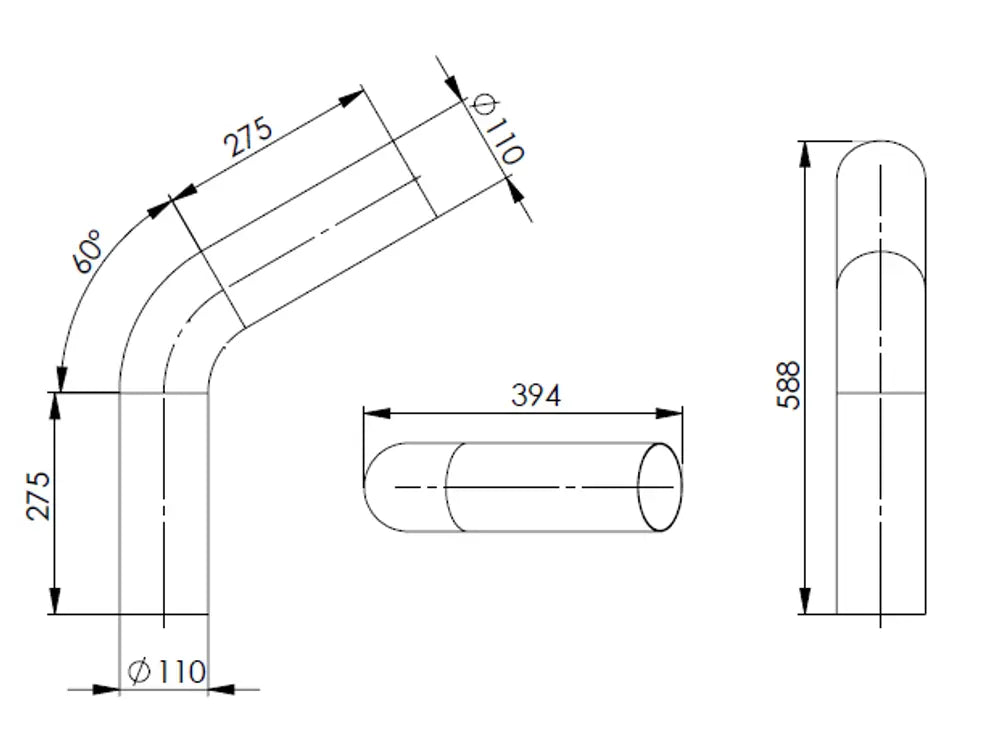 60ø Curva di scarico, OD=110 / L=360, ALU - 92510