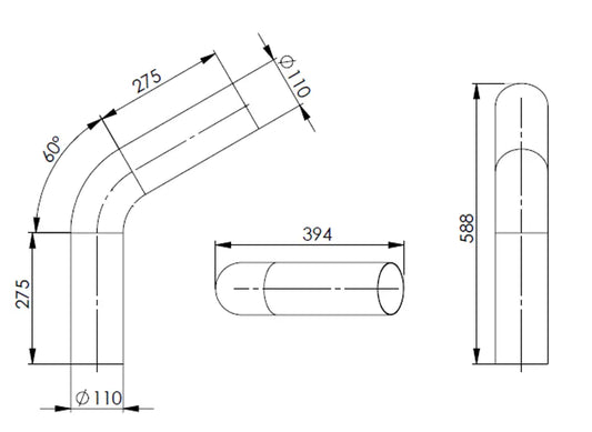 60ø Curva di scarico, OD=110 / L=360, ALU - 92510