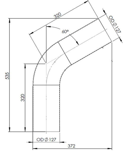 60ø Curva di scarico, OD=127 / L=320, ALU - 92526
