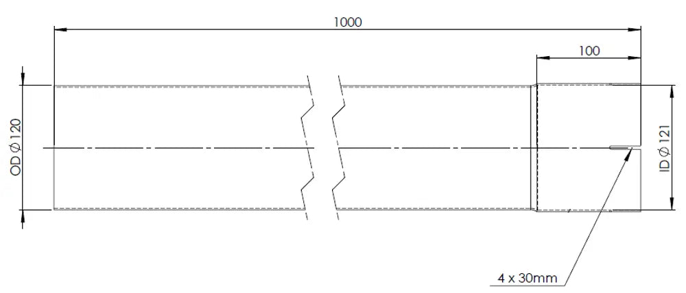 Tubo di prolunga, OD/ID=120/121 / L=1000, ALU - 93020