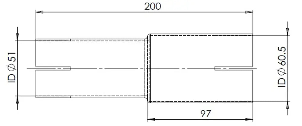 Adattatore per tubo ID/ID=51/60.5 L=200, ALU - 93751