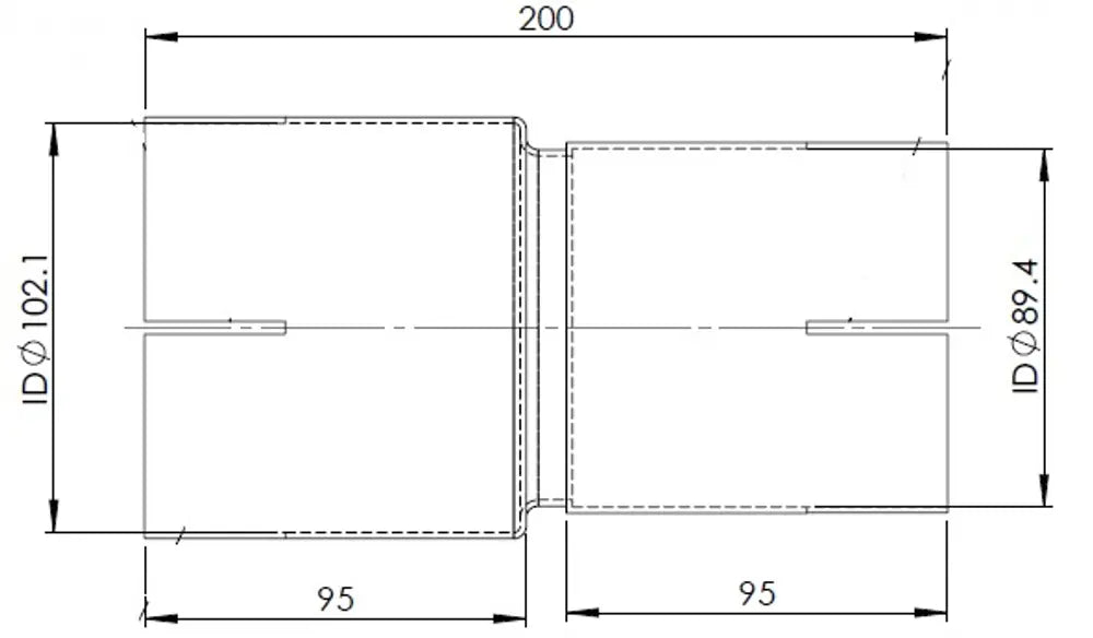 Adattatore per tubo ID/ID=89.4/102.1 L=200, ALU - 93789