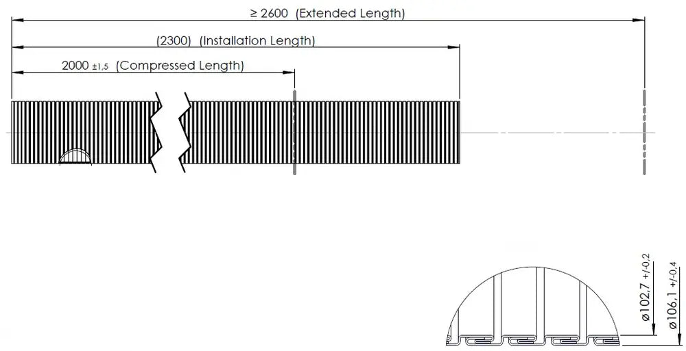 Tubo flessibile, D2S+, OD/ID=106.1/102.7 L=2000, ZINC - 94202