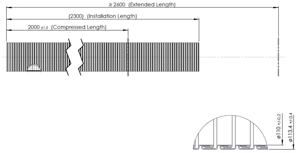 Tubo flessibile, D2S+, OD/ID=113.4/110 L=2000, ZINC - 94210