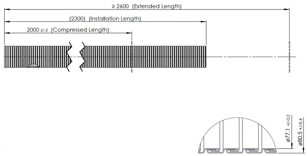 Tubo flessibile, D2S+, OD/ID=80.5/77.1 L=2000, ZINC - 94276