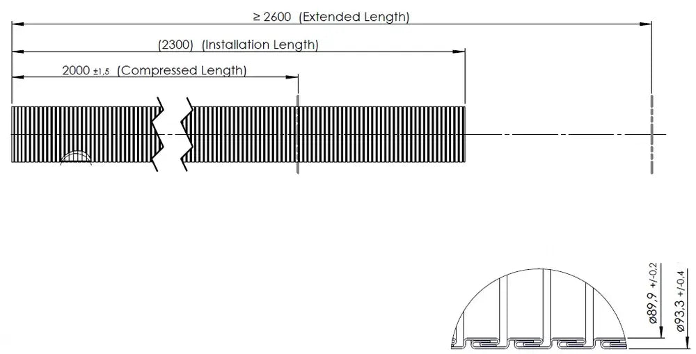 Tubo flessibile, D2S+, OD/ID=93.3/89.9 L=2000, ZINC - 94289