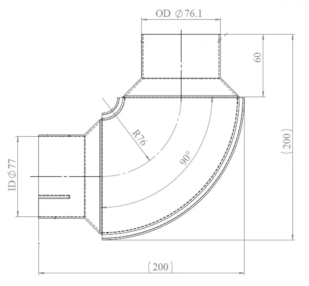 90ø Gomito di scarico, OD/ID=76.1/77 / L=200, SPD - 96076