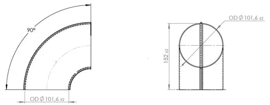90ø Gomito saldato/Parete sottile OD=101.6 / T=1.5, SPD - 96100