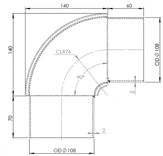 90ø Gomito di scarico, OD=108 / L=190, SPD - 96107