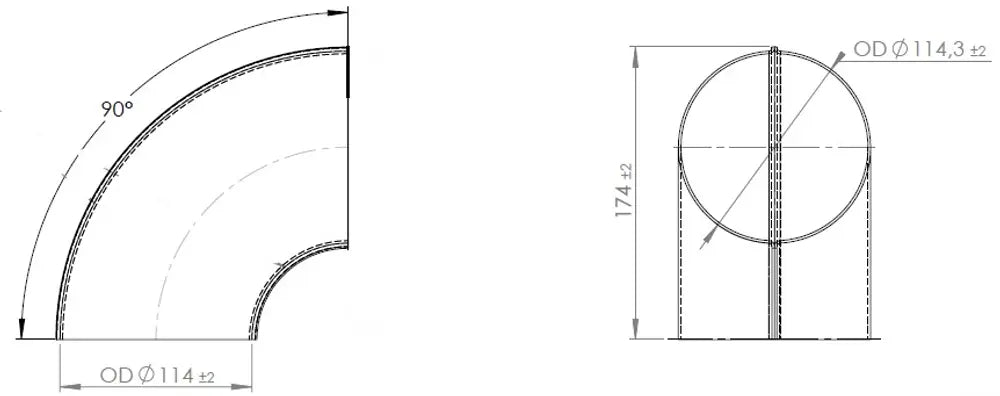 90ø Gomito saldato/Parete sottile OD=114.3 / T=1.5, SPD - 96112