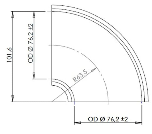 90ø Gomito saldato/Parete sottile OD=76.2 / T=1.5, INOX - 96274