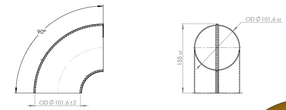 90ø Gomito saldato/Parete sottile OD=101.6 / T=1.5, INOX - 96301